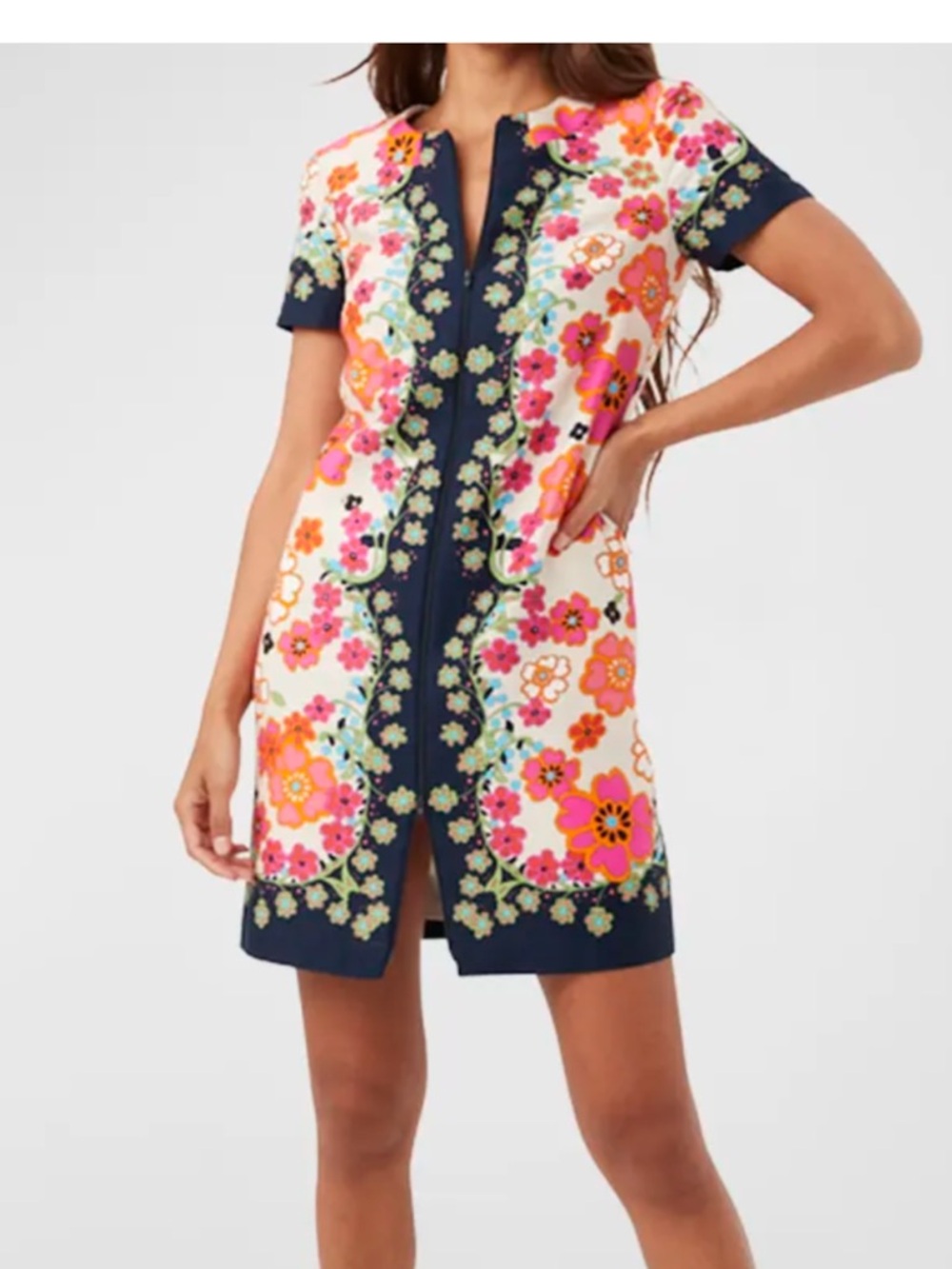 Trina Turk Navy Floral arboretum zip front mini Dress-12